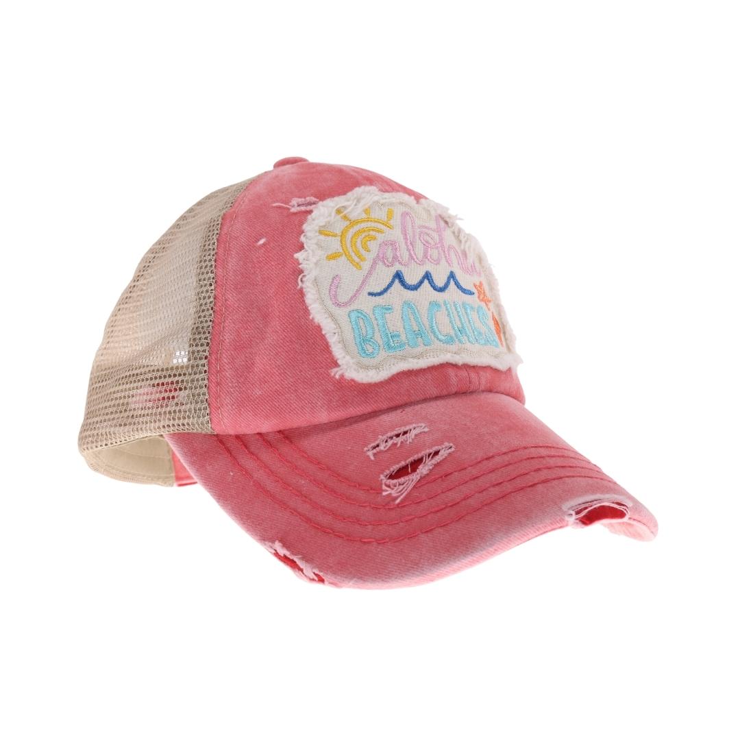 Embroidered Aloha Beaches Patch C.C High Pony Criss Cross Ball Cap BT1000