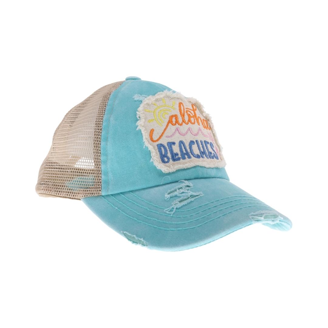 Embroidered Aloha Beaches Patch C.C High Pony Criss Cross Ball Cap BT1000