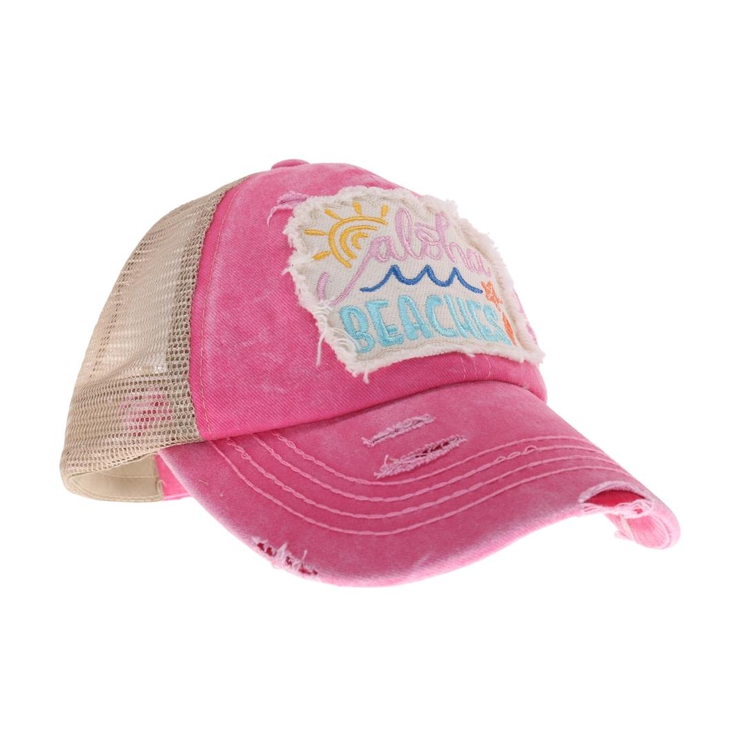 Embroidered Aloha Beaches Patch C.C High Pony Criss Cross Ball Cap BT1000