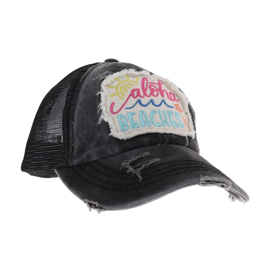 Embroidered Aloha Beaches Patch C.C High Pony Criss Cross Ball Cap BT1000