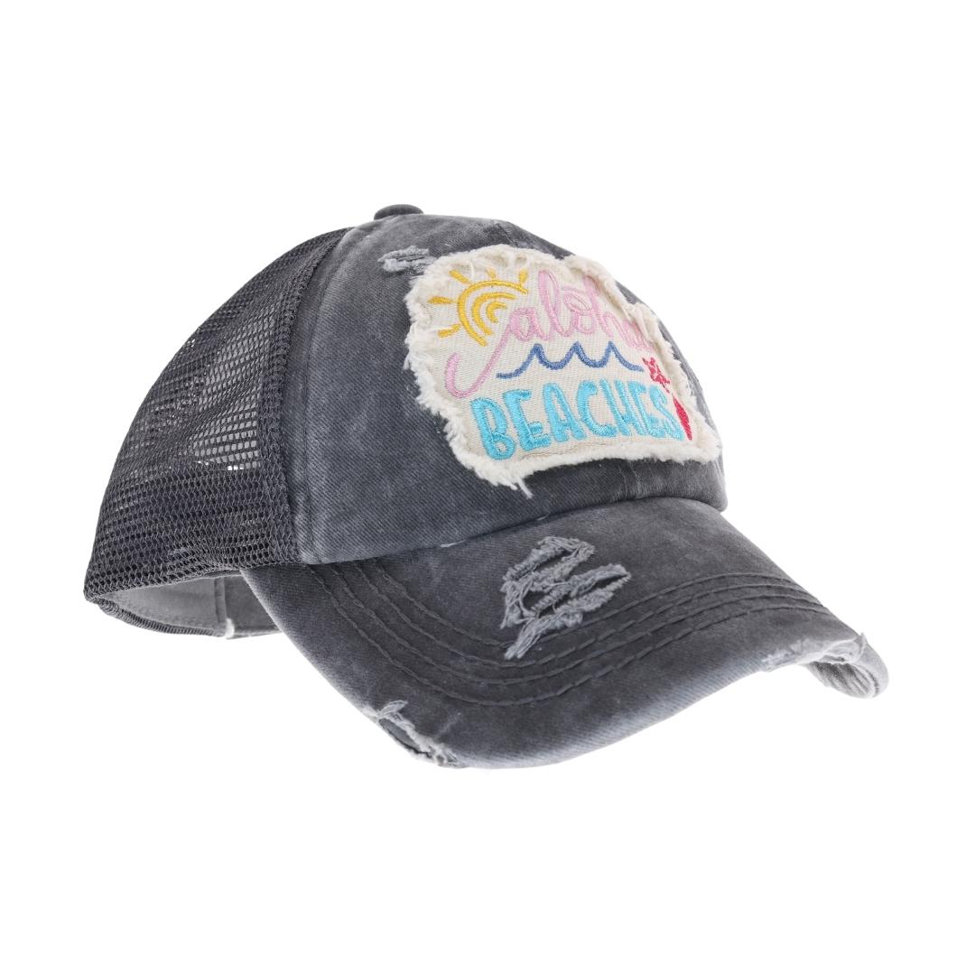 Embroidered Aloha Beaches Patch C.C High Pony Criss Cross Ball Cap BT1000