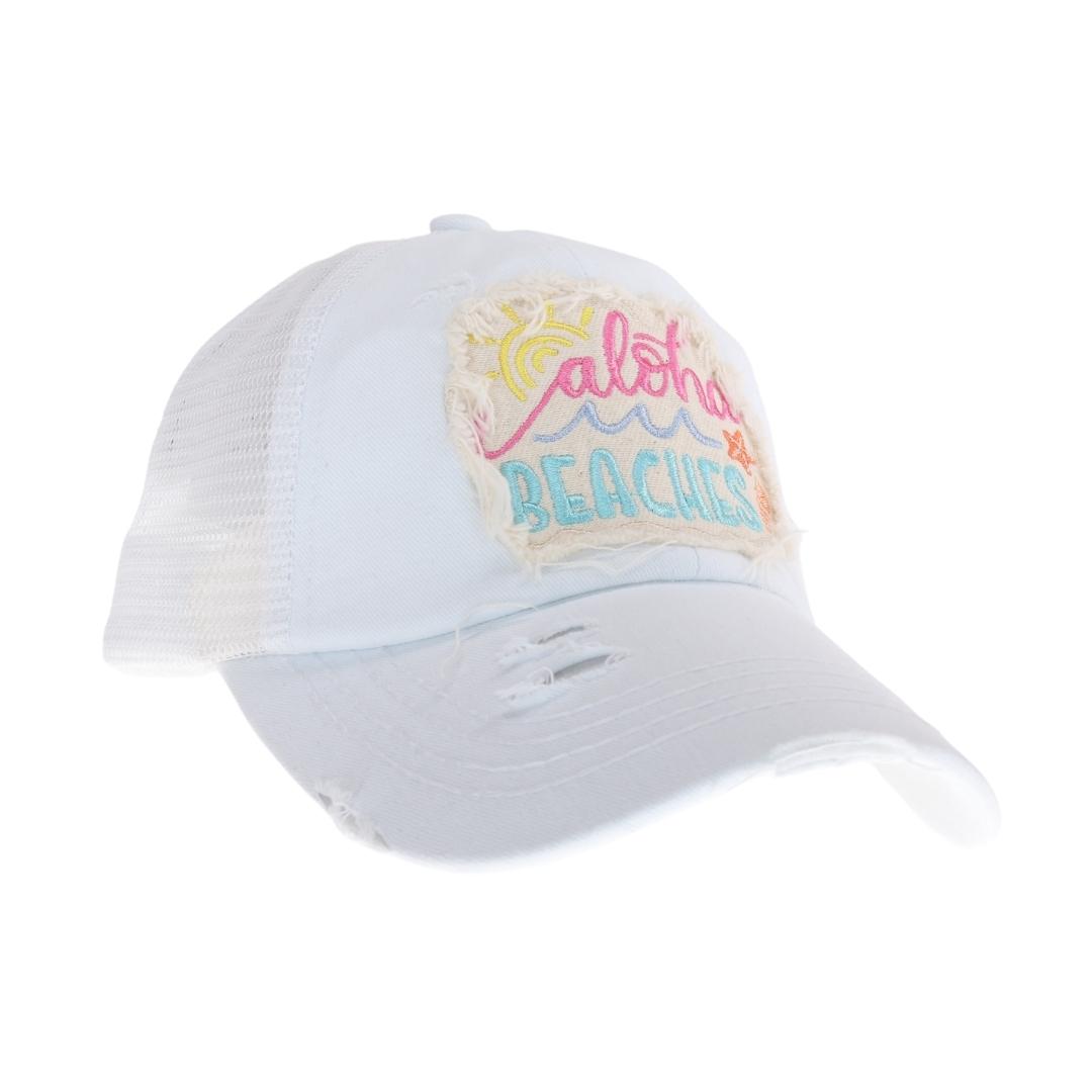 Embroidered Aloha Beaches Patch C.C High Pony Criss Cross Ball Cap BT1000