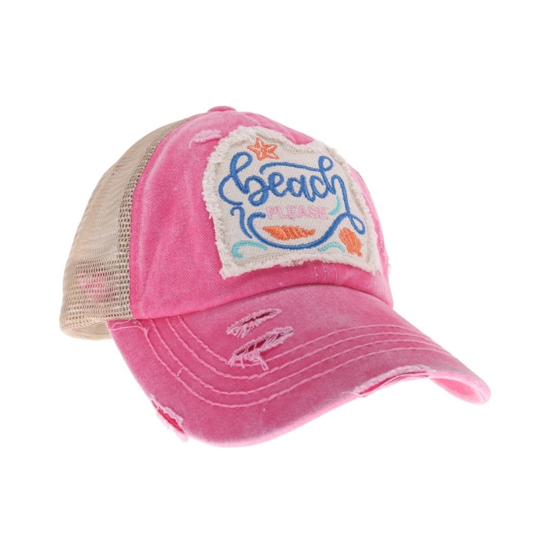 Embroidered Beach Please Patch C.C High Pony Criss Cross Ball Cap BT1005