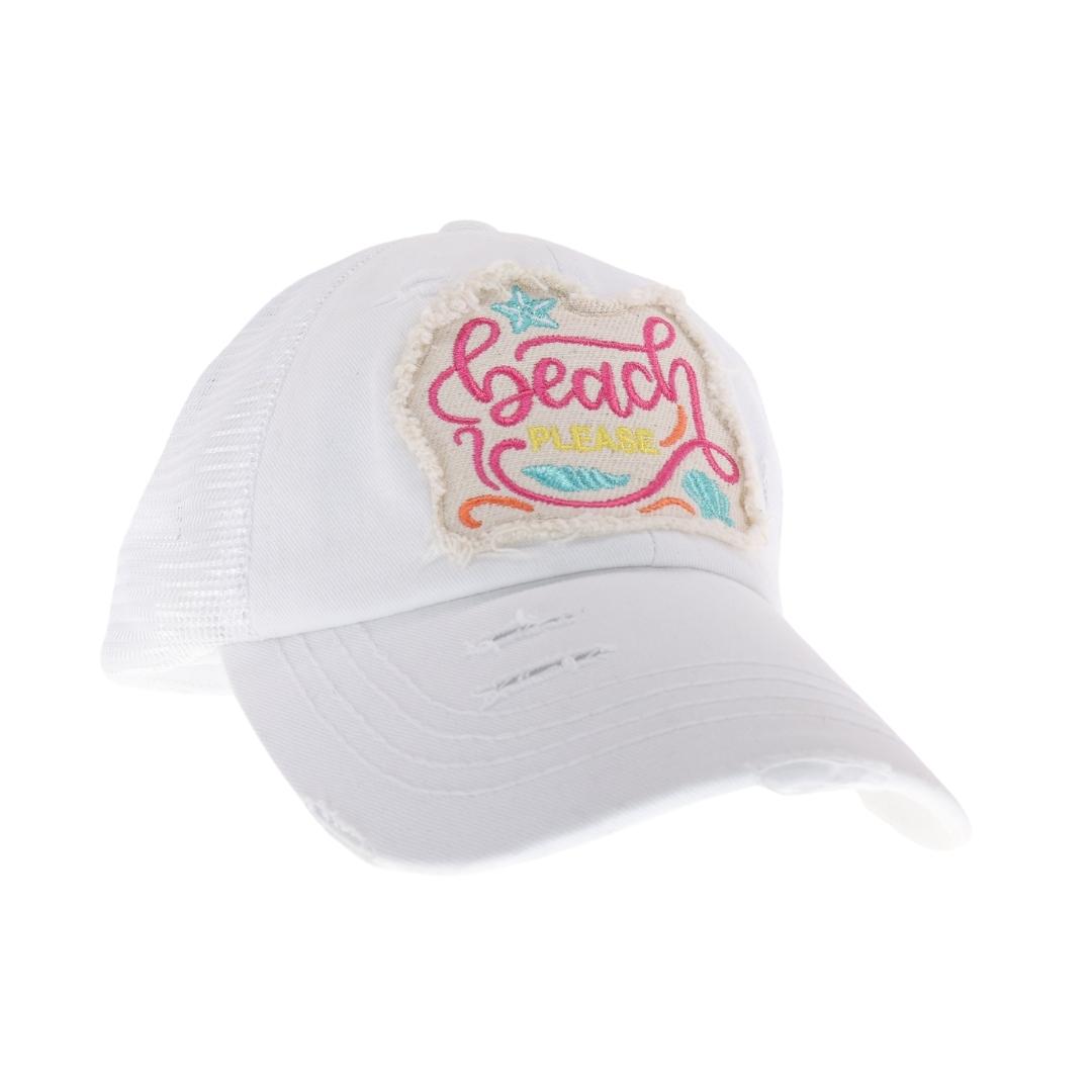 Embroidered Beach Please Patch C.C High Pony Criss Cross Ball Cap BT1005