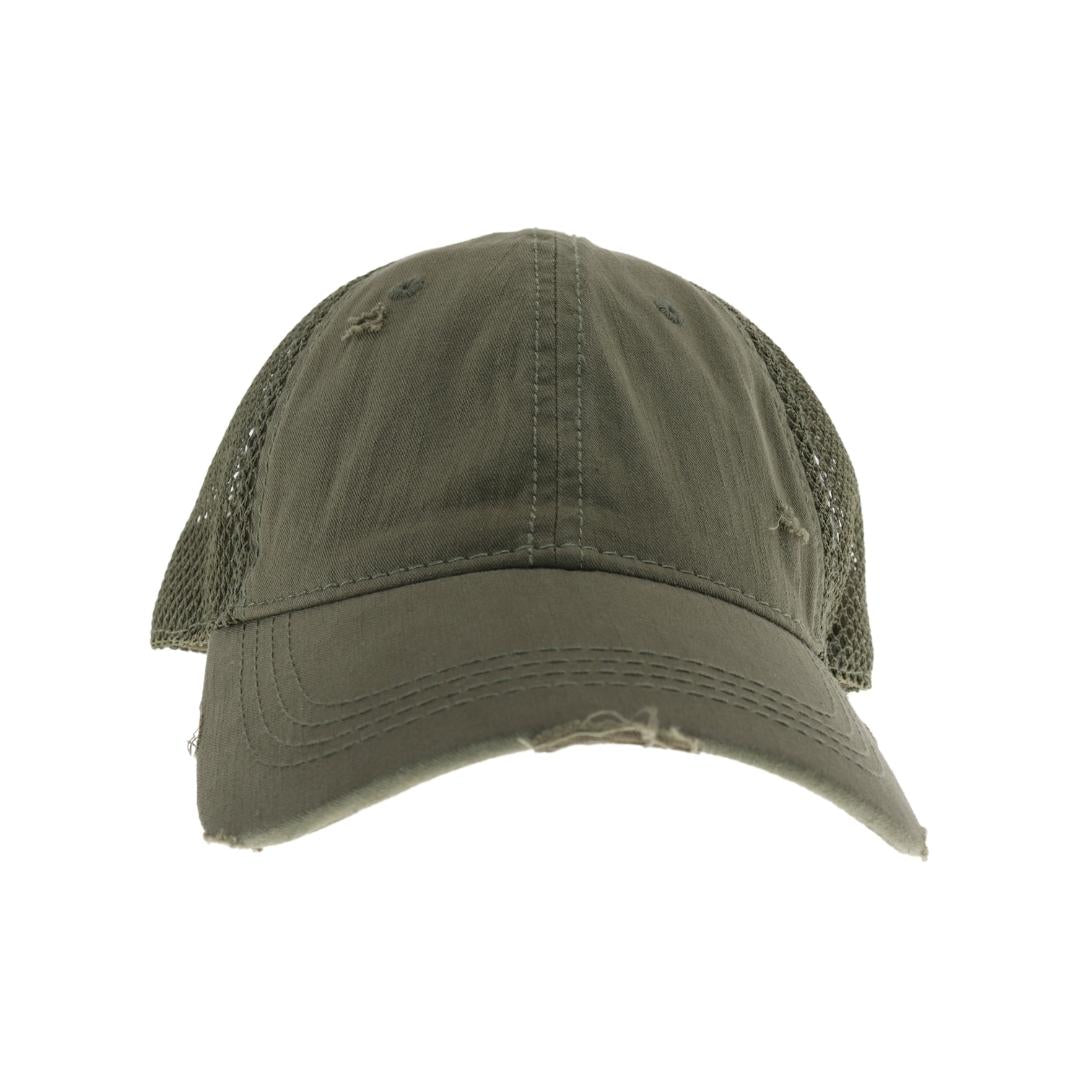 Solid Cotton C.C High Pony Ball Cap with Side Net Panels BT3906