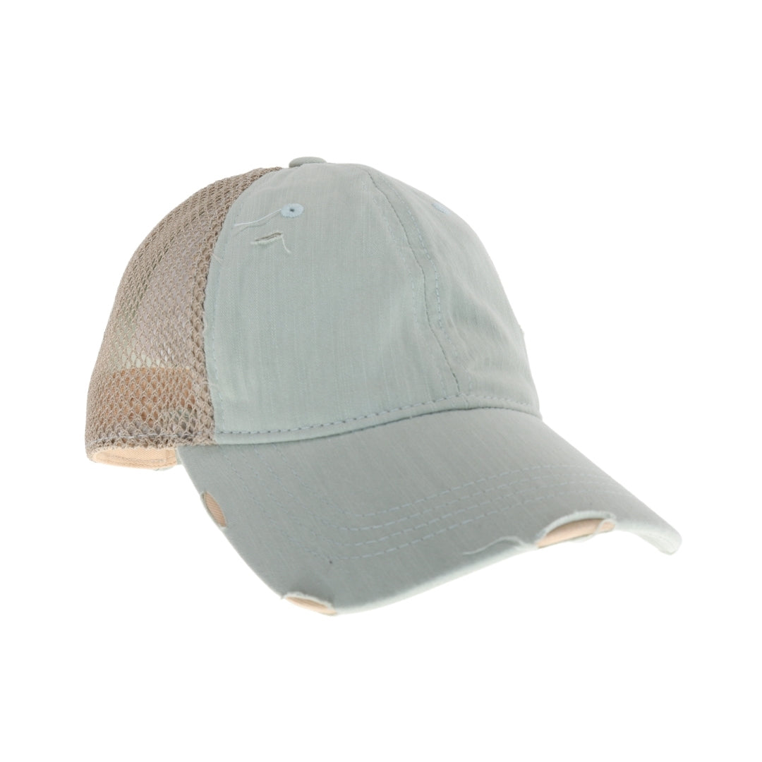 Solid Cotton C.C High Pony Ball Cap with Side Net Panels BT3906