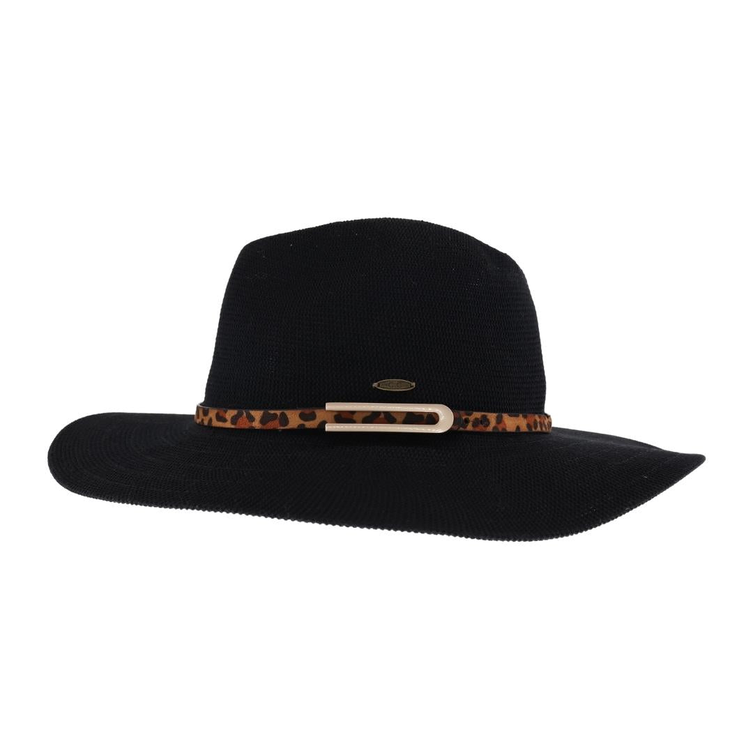 Knit Leopard Buckle Band C.C Panama Hat KP011