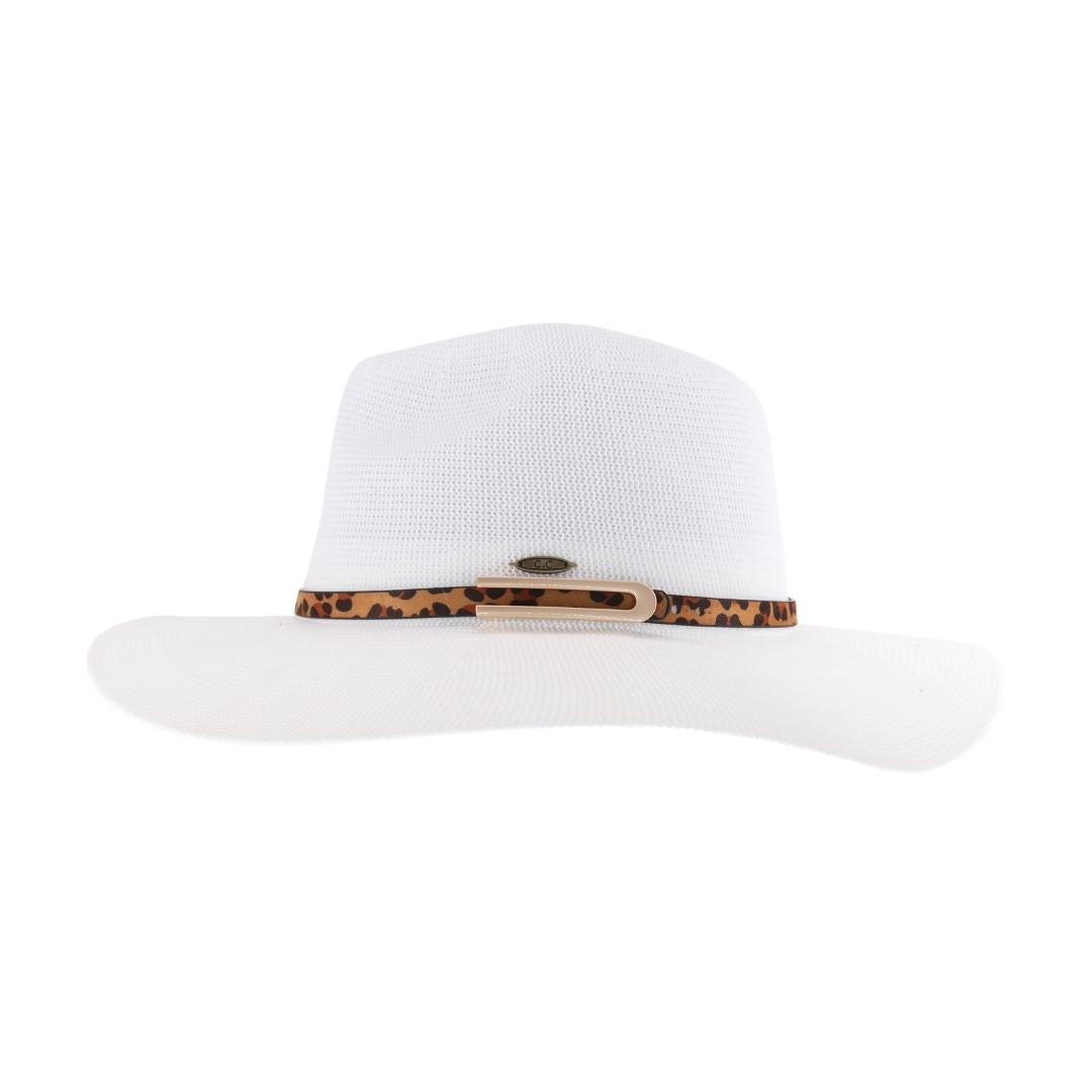 Knit Leopard Buckle Band C.C Panama Hat KP011