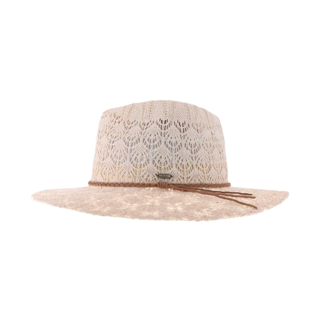 Horseshoe Lace Knit with Braided Suede Trim C.C Panama Hat KP013