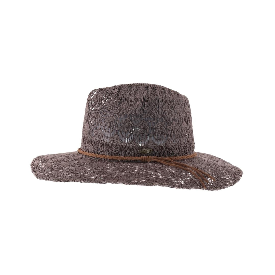 Horseshoe Lace Knit with Braided Suede Trim C.C Panama Hat KP013