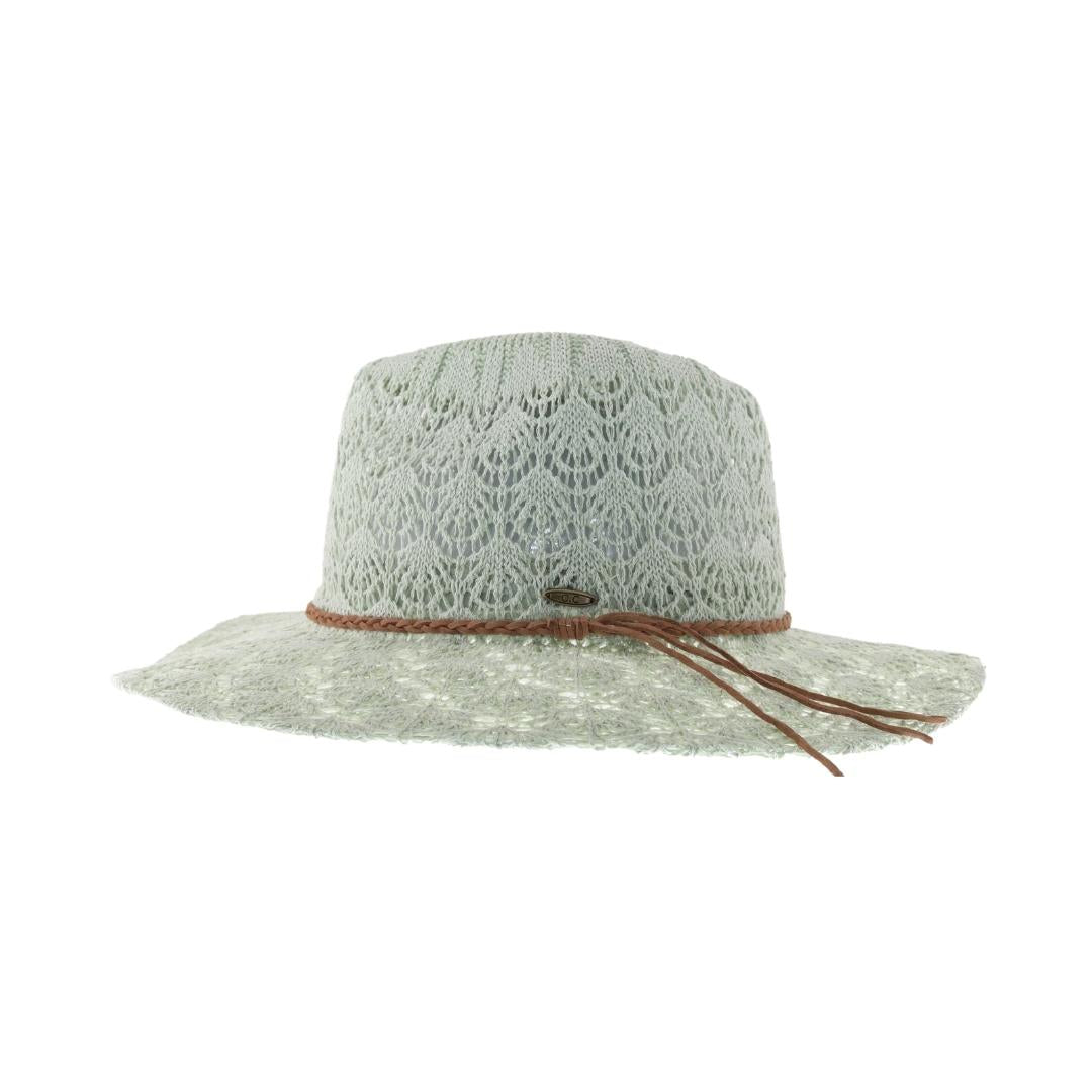 Horseshoe Lace Knit with Braided Suede Trim C.C Panama Hat KP013