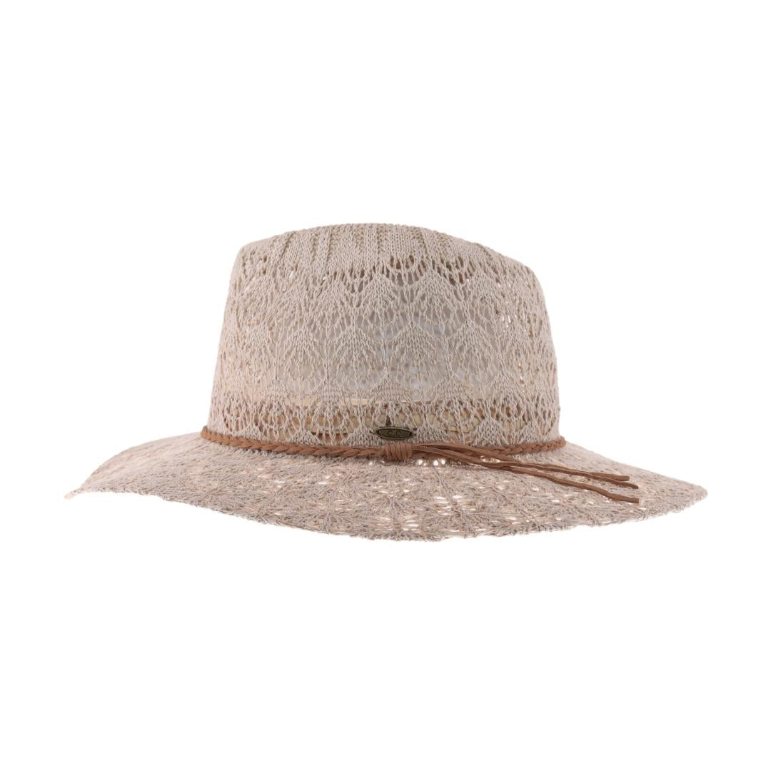 Horseshoe Lace Knit with Braided Suede Trim C.C Panama Hat KP013