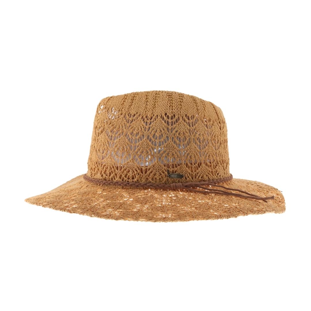 Horseshoe Lace Knit with Braided Suede Trim C.C Panama Hat KP013