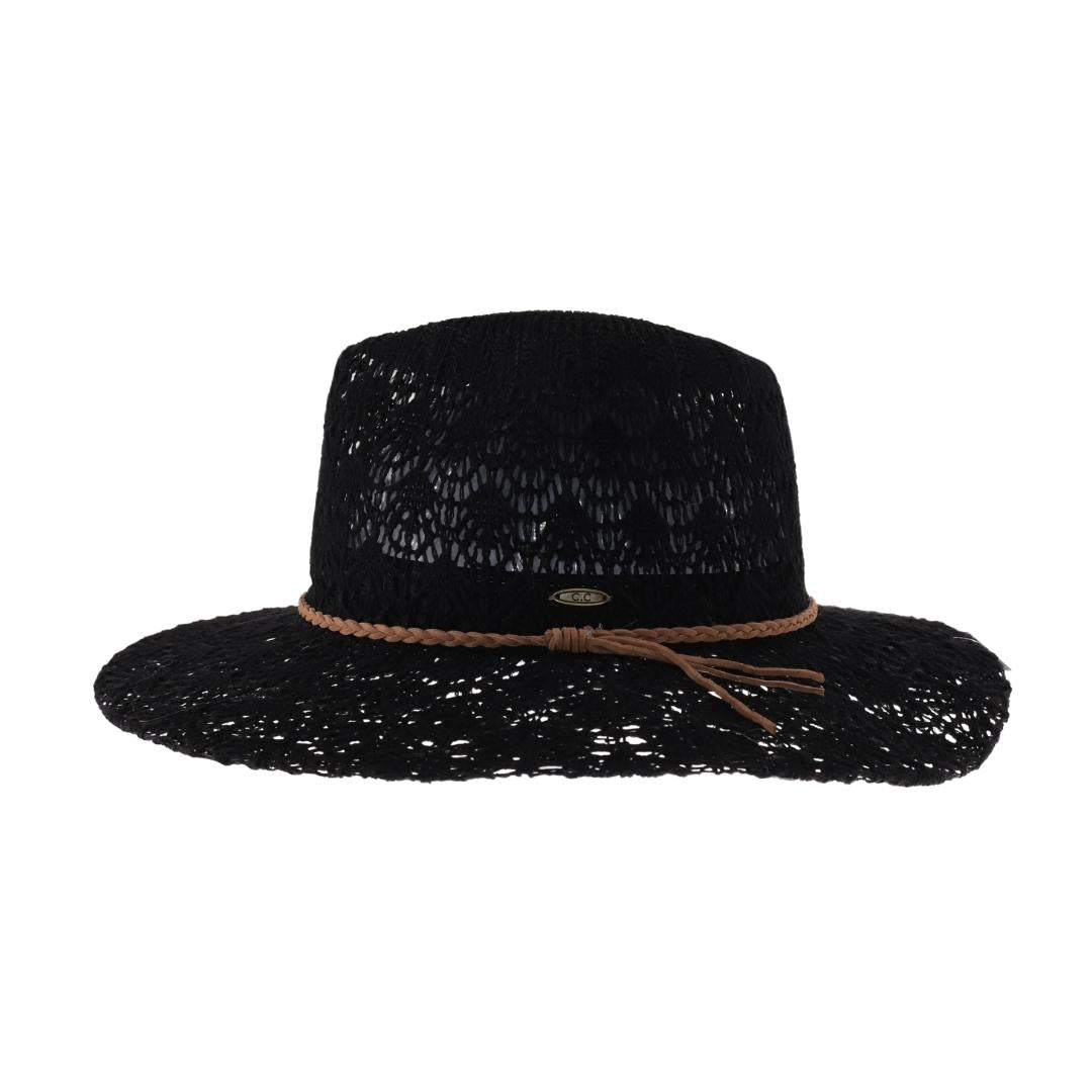 Horseshoe Lace Knit with Braided Suede Trim C.C Panama Hat KP013