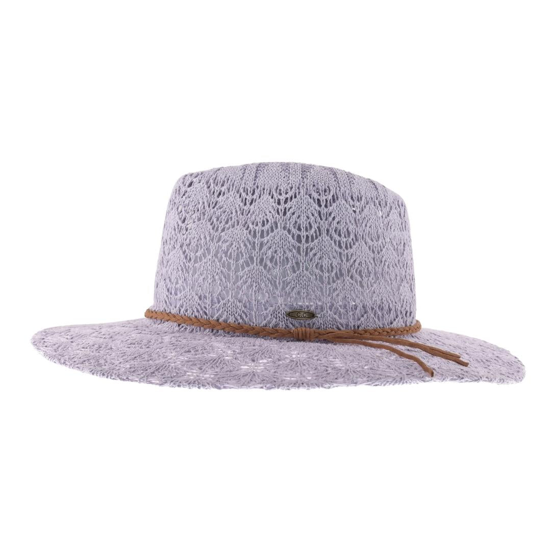 Horseshoe Lace Knit with Braided Suede Trim C.C Panama Hat KP013