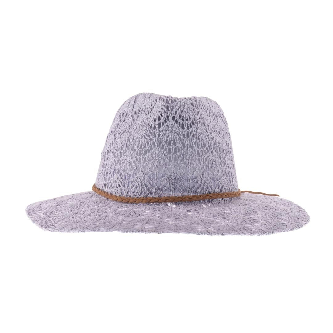 Horseshoe Lace Knit with Braided Suede Trim C.C Panama Hat KP013