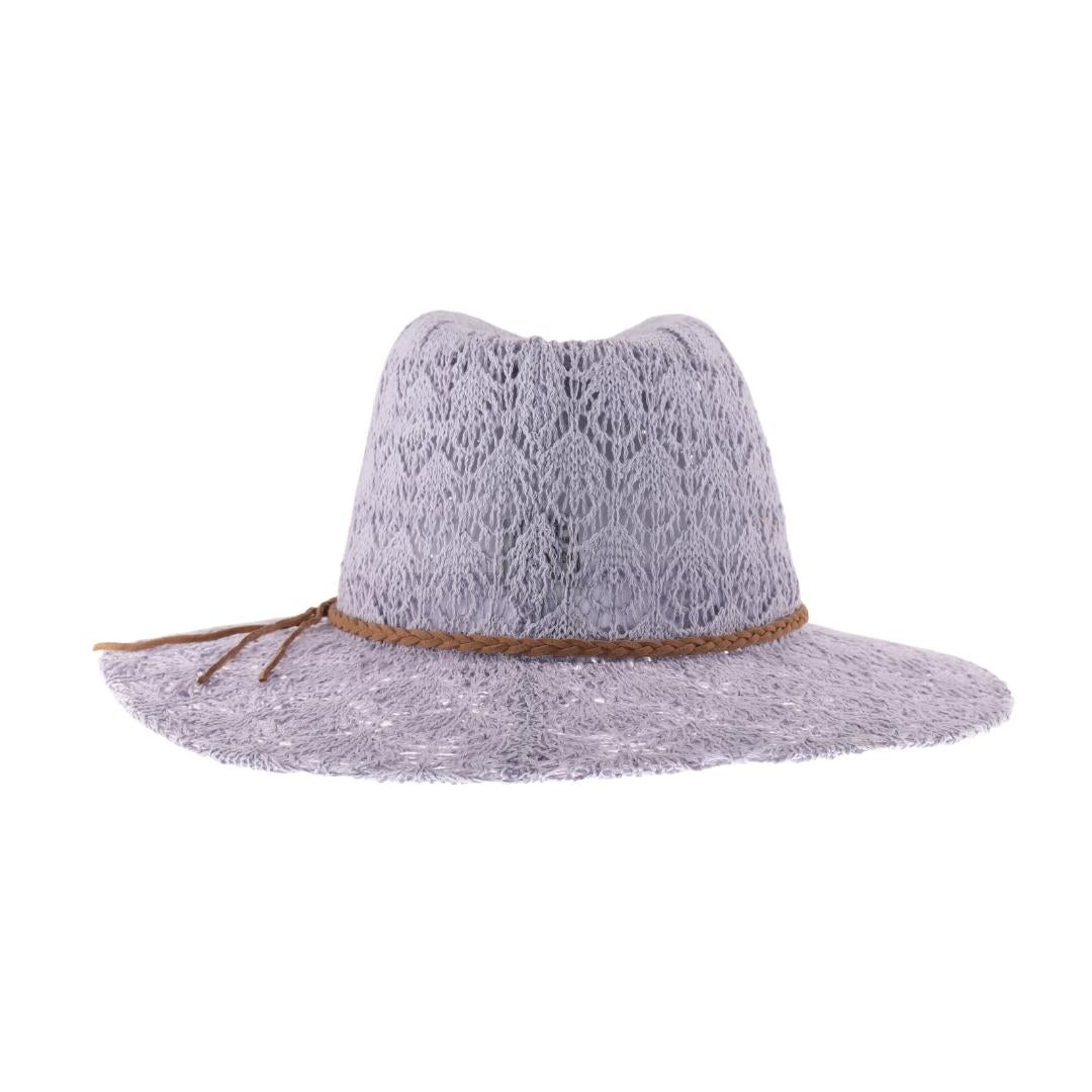 Horseshoe Lace Knit with Braided Suede Trim C.C Panama Hat KP013