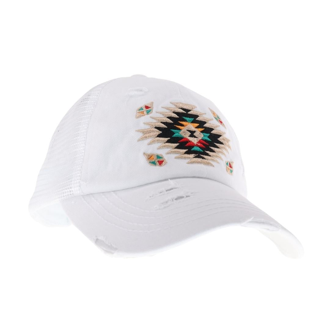 Distressed Aztec Patch Criss Cross High Pony C.C Ball Cap BT1018