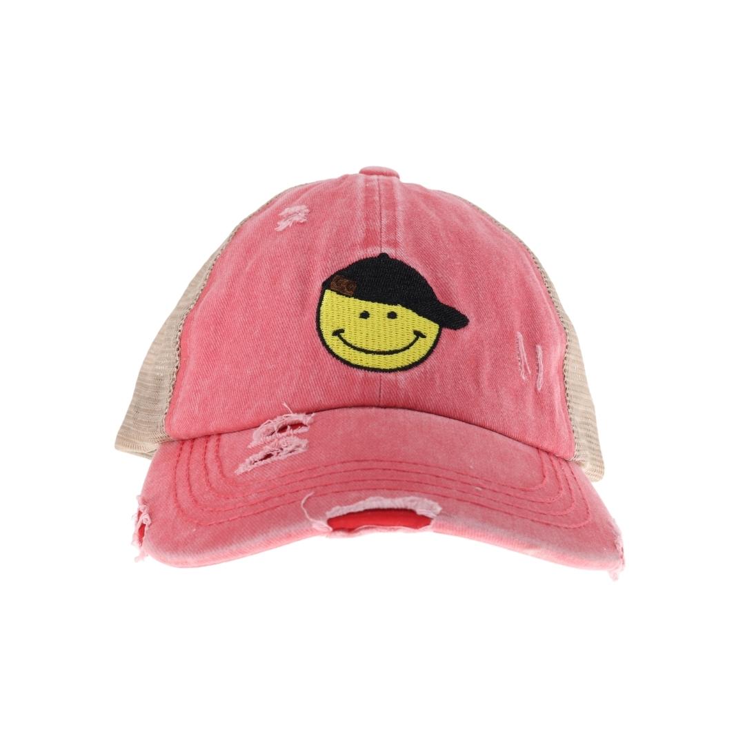 C.C Smiley Face Embroidered Criss Cross High Pony C.C Ball Cap BT1015