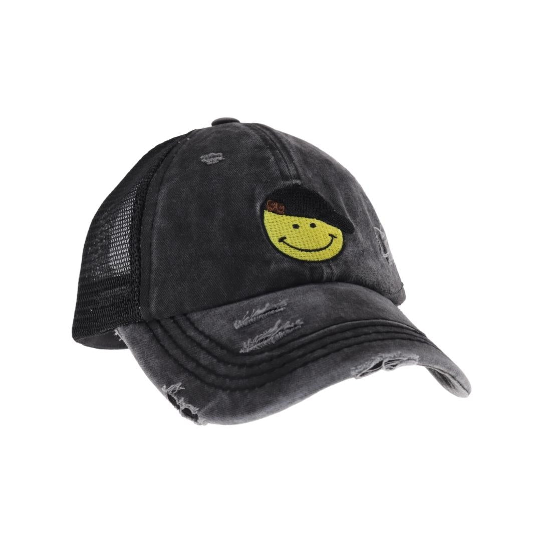 C.C Smiley Face Embroidered Criss Cross High Pony C.C Ball Cap BT1015