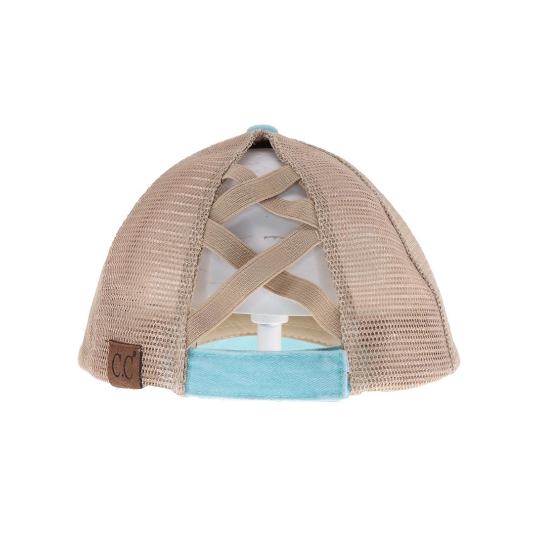 Distressed Embroidered Peace Sign Criss Cross High Pony C.C Ball Cap BT1017