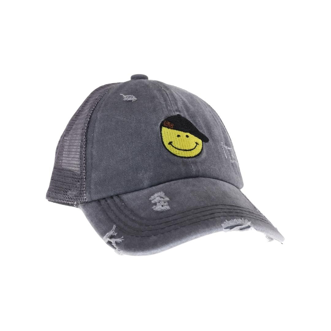 KIDS C.C Smiley Face Embroidered Criss Cross High Pony C.C Ball Cap KIDSBT1015