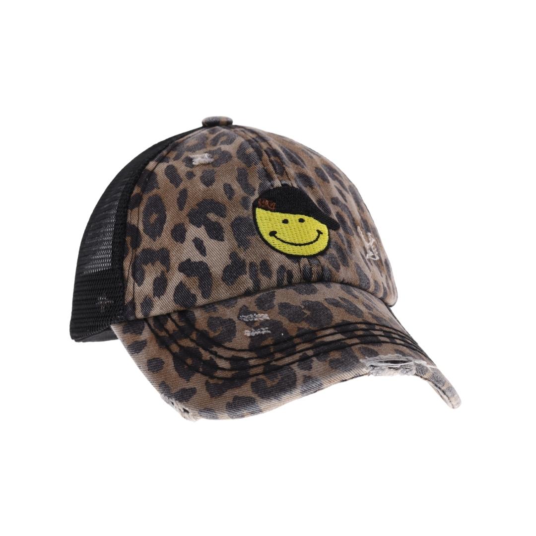 KIDS C.C Smiley Face Embroidered Criss Cross High Pony C.C Ball Cap KIDSBT1015