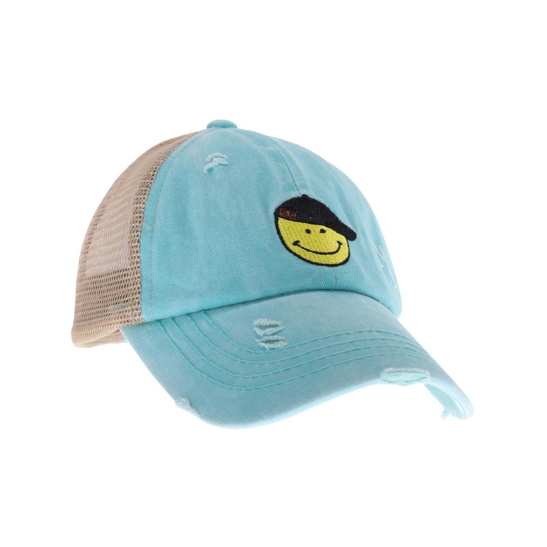 KIDS C.C Smiley Face Embroidered Criss Cross High Pony C.C Ball Cap KIDSBT1015