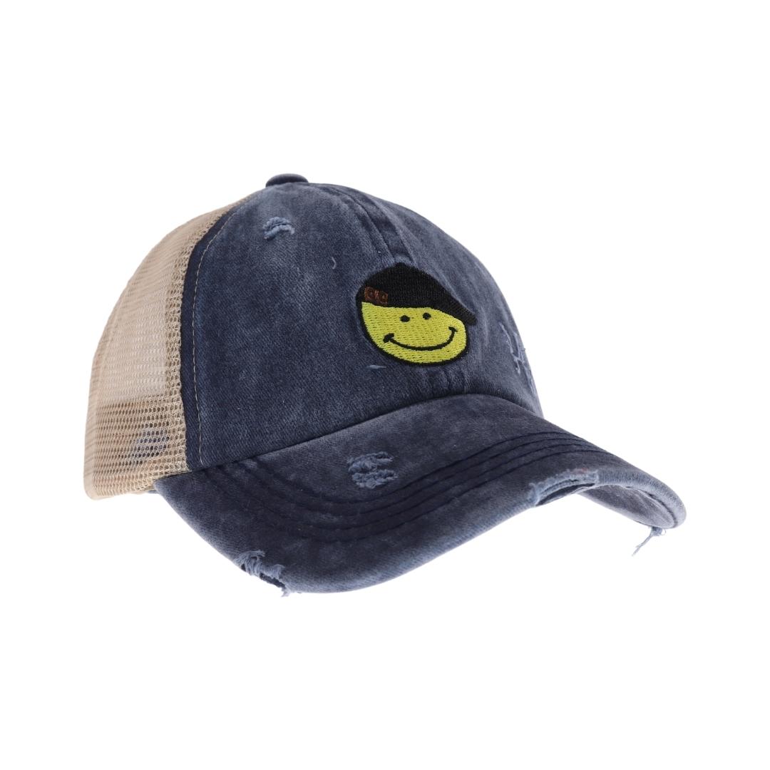 KIDS C.C Smiley Face Embroidered Criss Cross High Pony C.C Ball Cap KIDSBT1015