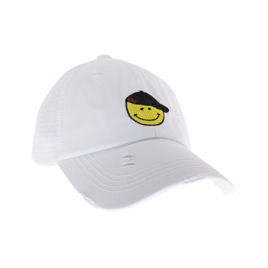 KIDS C.C Smiley Face Embroidered Criss Cross High Pony C.C Ball Cap KIDSBT1015