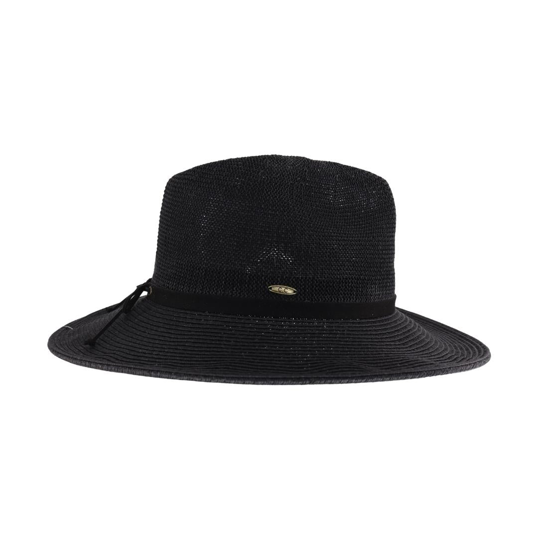 Suede Lace-up Trim Straw C.C Panama Hat ST1002