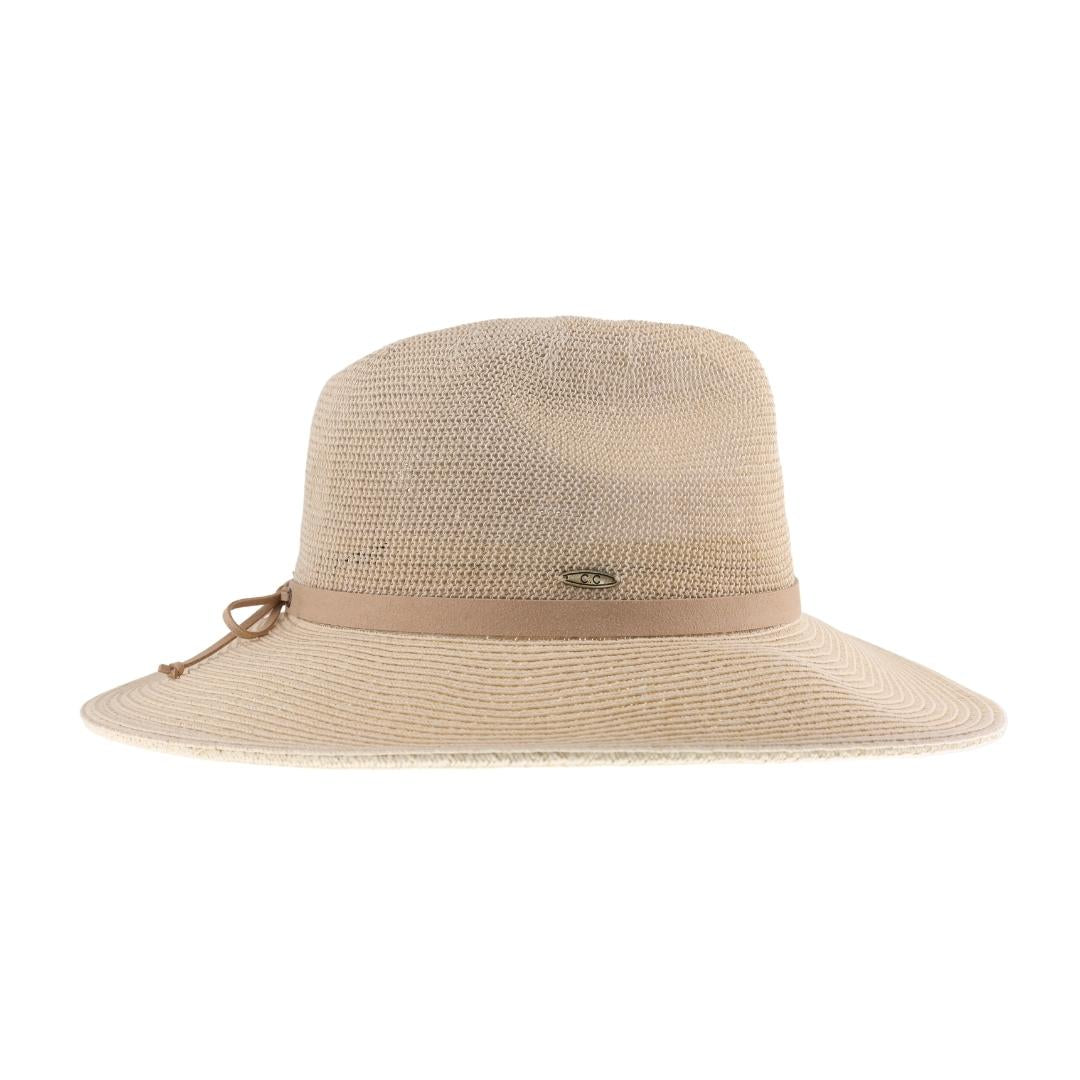 Suede Lace-up Trim Straw C.C Panama Hat ST1002