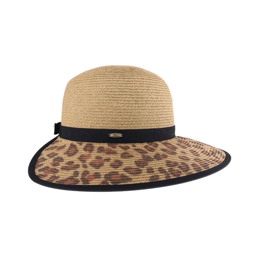 Leopard Wide Brim Straw C.C Sun Hat ST1010