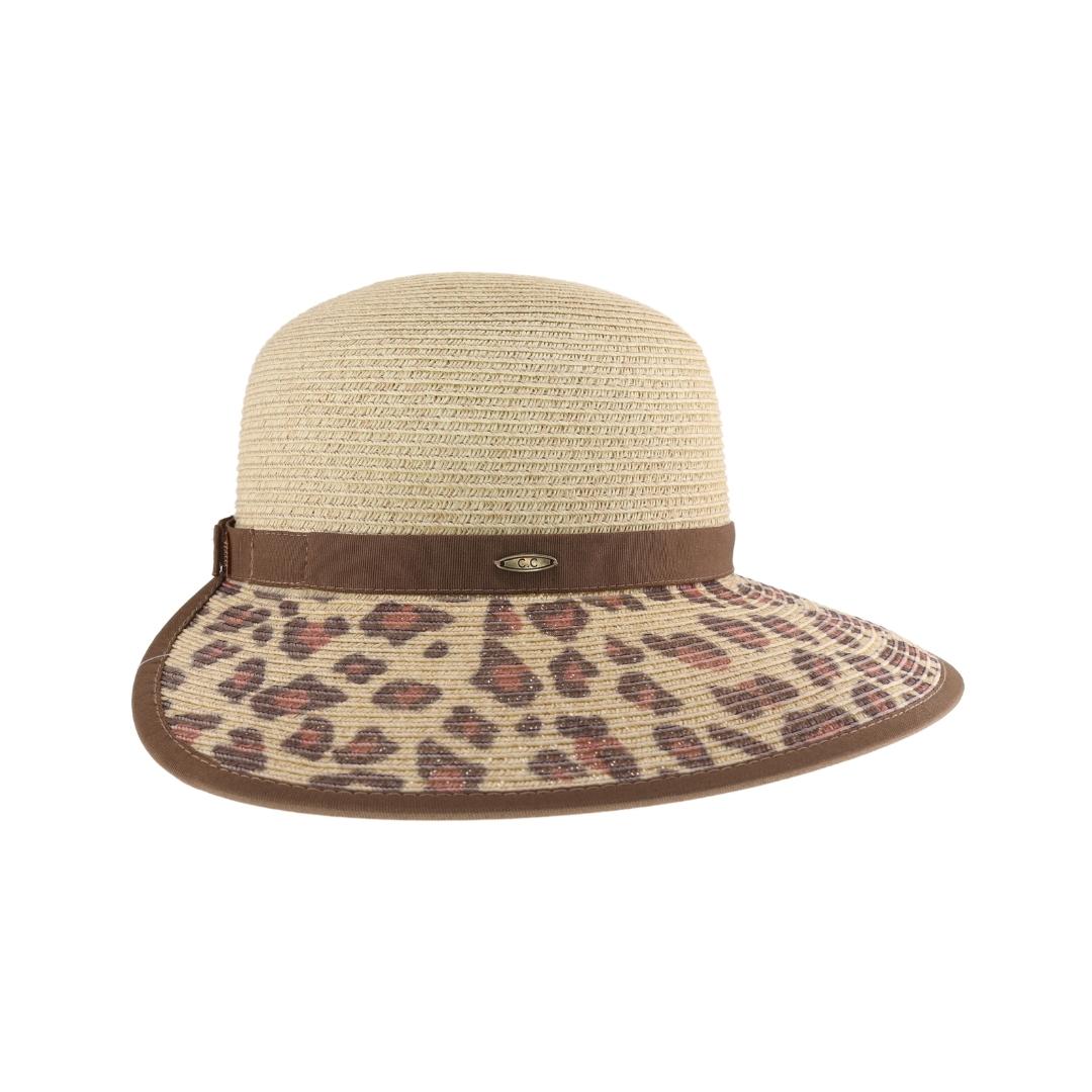 Leopard Wide Brim Straw C.C Sun Hat ST1010