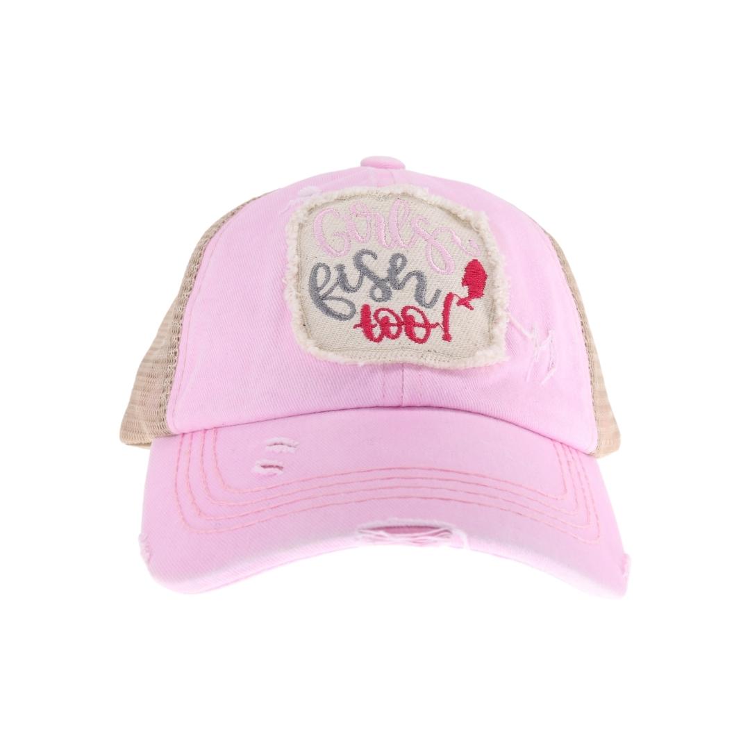 KIDS Embroidered Girls Fish Too! Patch Criss Cross High Pony C.C Ball Cap KIDSBT1020