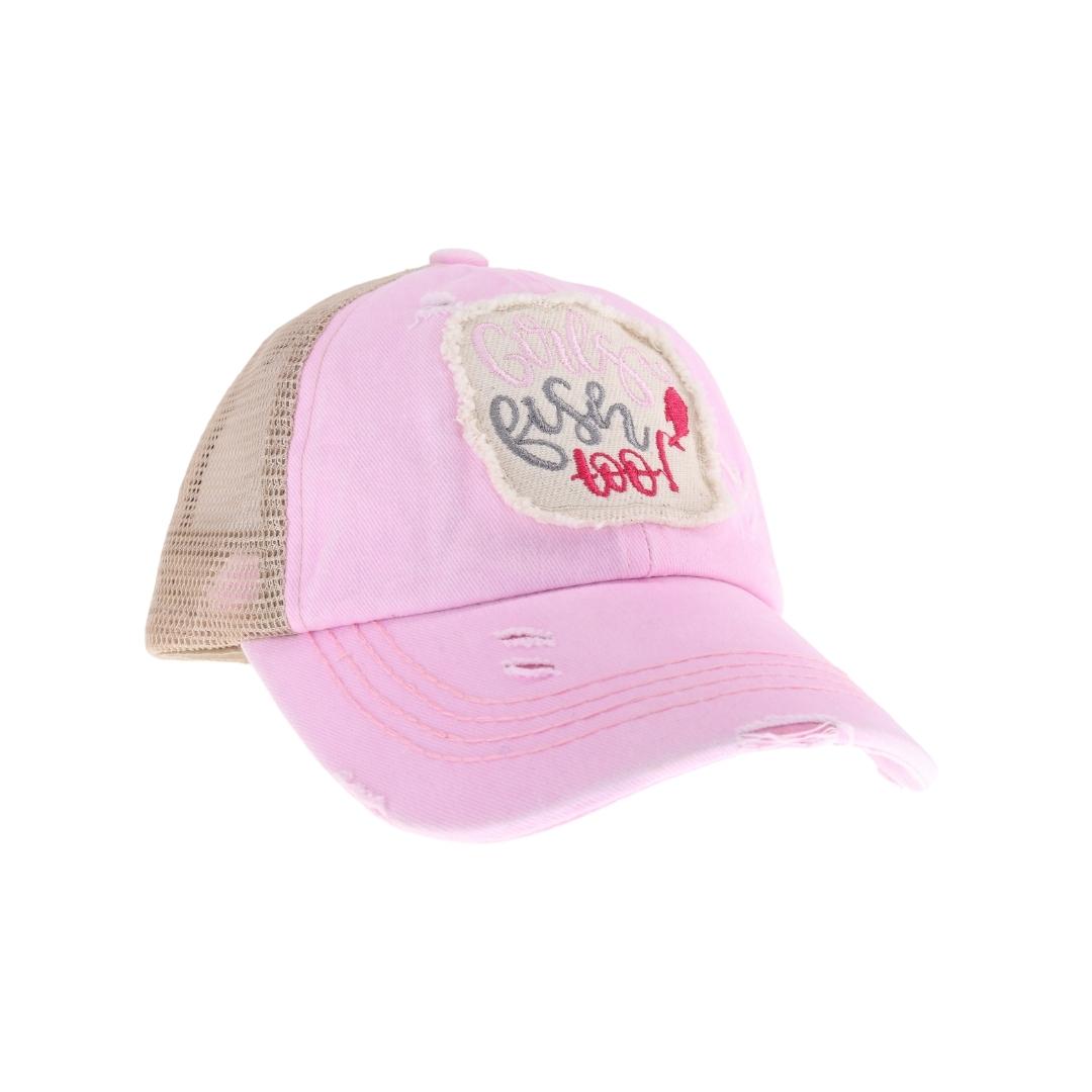 KIDS Embroidered Girls Fish Too! Patch Criss Cross High Pony C.C Ball Cap KIDSBT1020