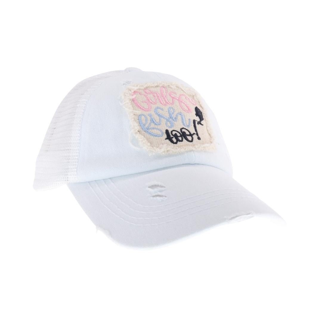 KIDS Embroidered Girls Fish Too! Patch Criss Cross High Pony C.C Ball Cap KIDSBT1020