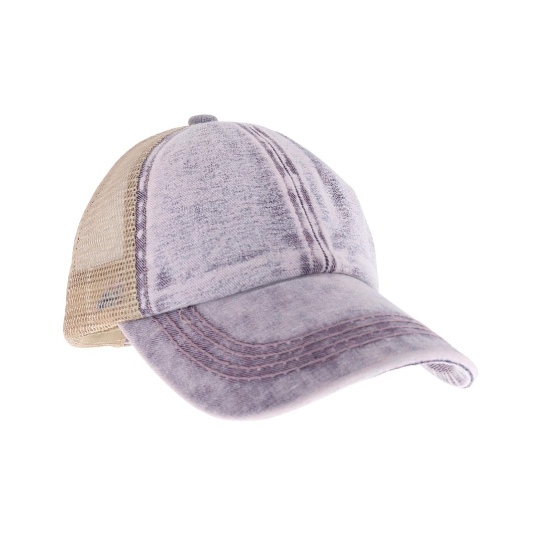 KIDS Stone Washed Denim Criss Cross High Pony C.C Ball Cap KIDSBT1009