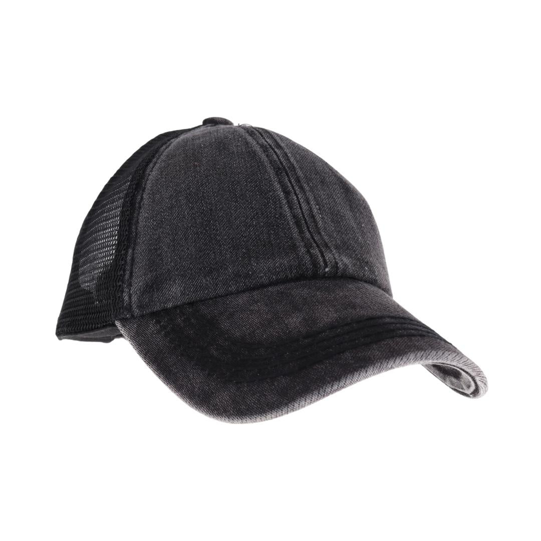 KIDS Stone Washed Denim Criss Cross High Pony C.C Ball Cap KIDSBT1009