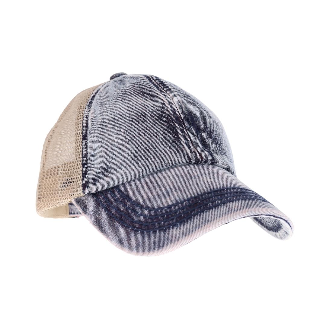 KIDS Stone Washed Denim Criss Cross High Pony C.C Ball Cap KIDSBT1009