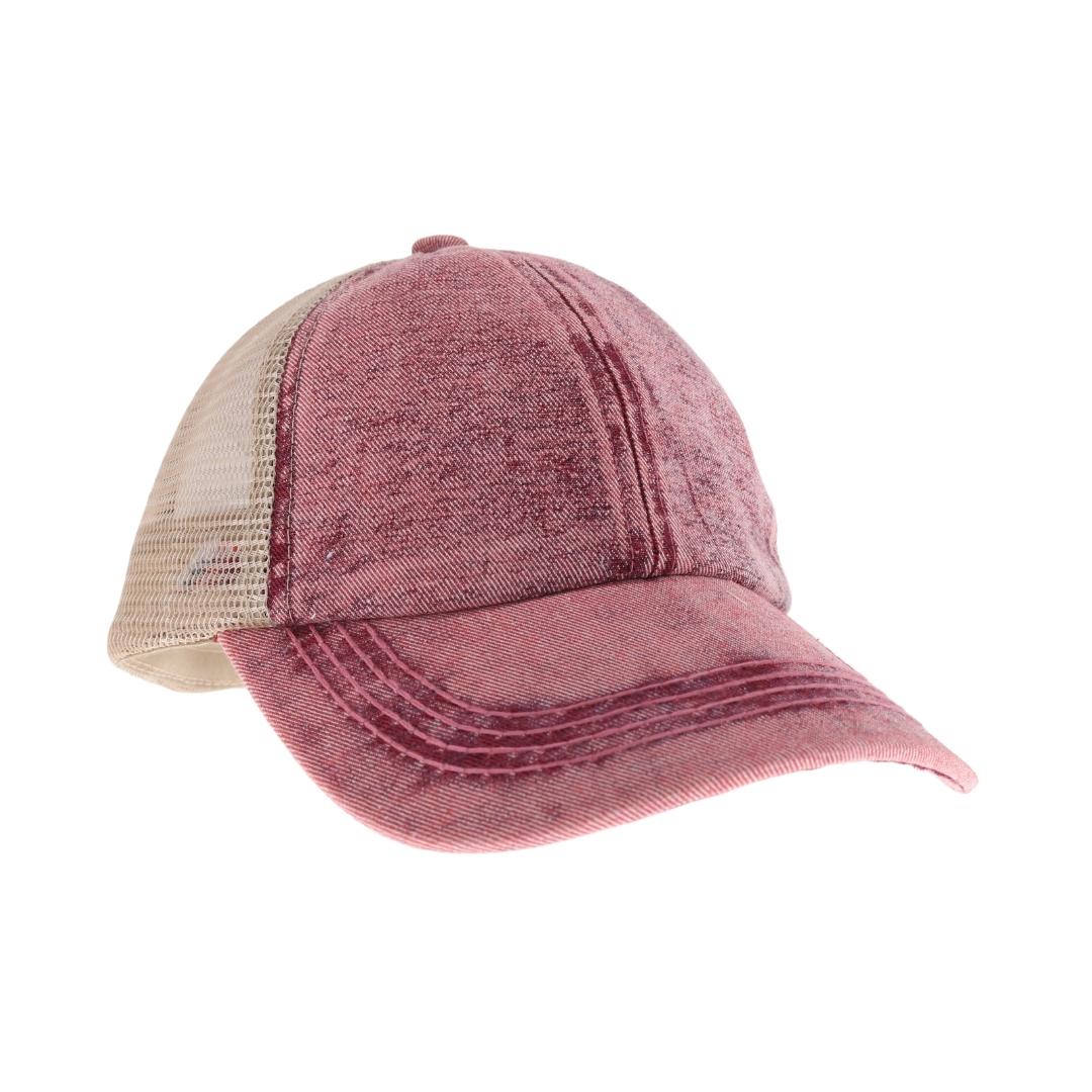 KIDS Stone Washed Denim Criss Cross High Pony C.C Ball Cap KIDSBT1009