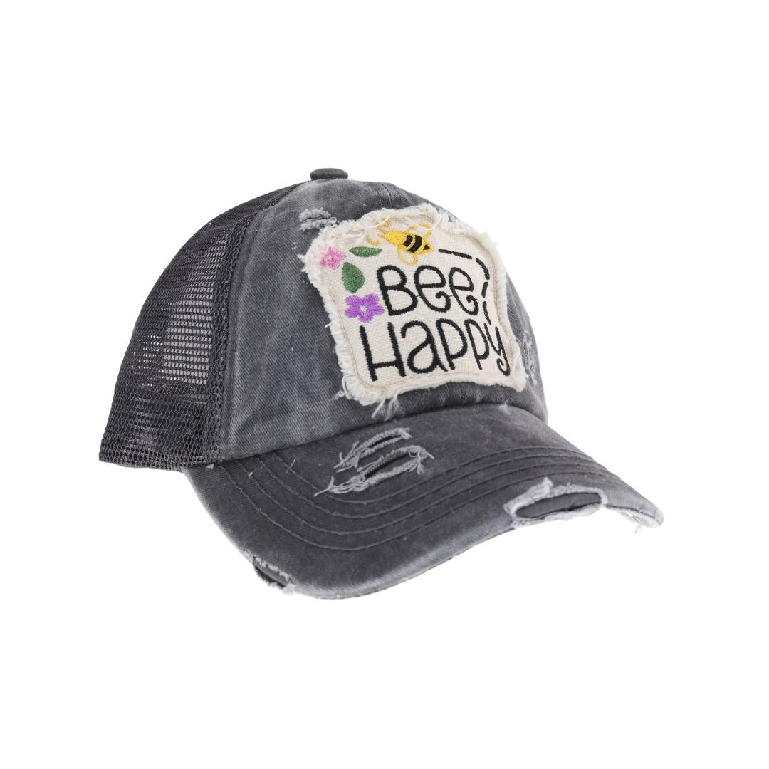 Embroidered Bee Happy Patch C.C High Pony Criss Cross Ball Cap BT1002