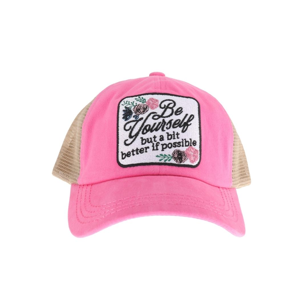 Embroidered Be Yourself Patch C.C High Pony Criss Cross Ball Cap MBT7004