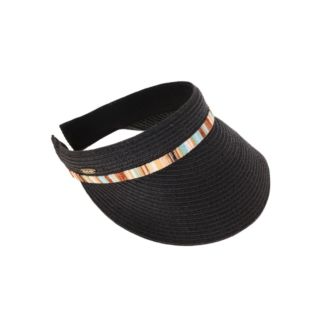 Multi Colored Trim Band C.C Straw Sun Visor SV1005