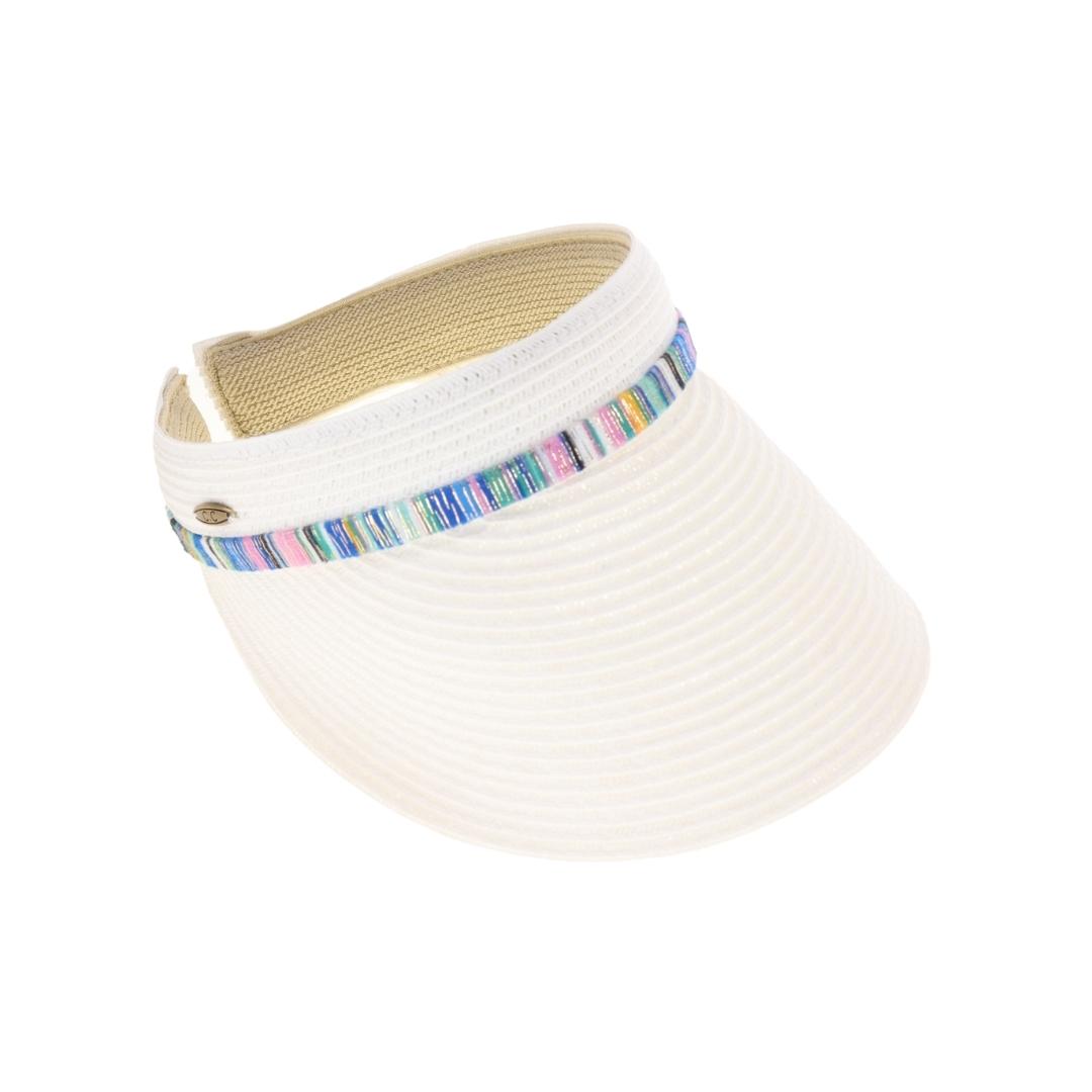 Multi Colored Trim Band C.C Straw Sun Visor SV1005