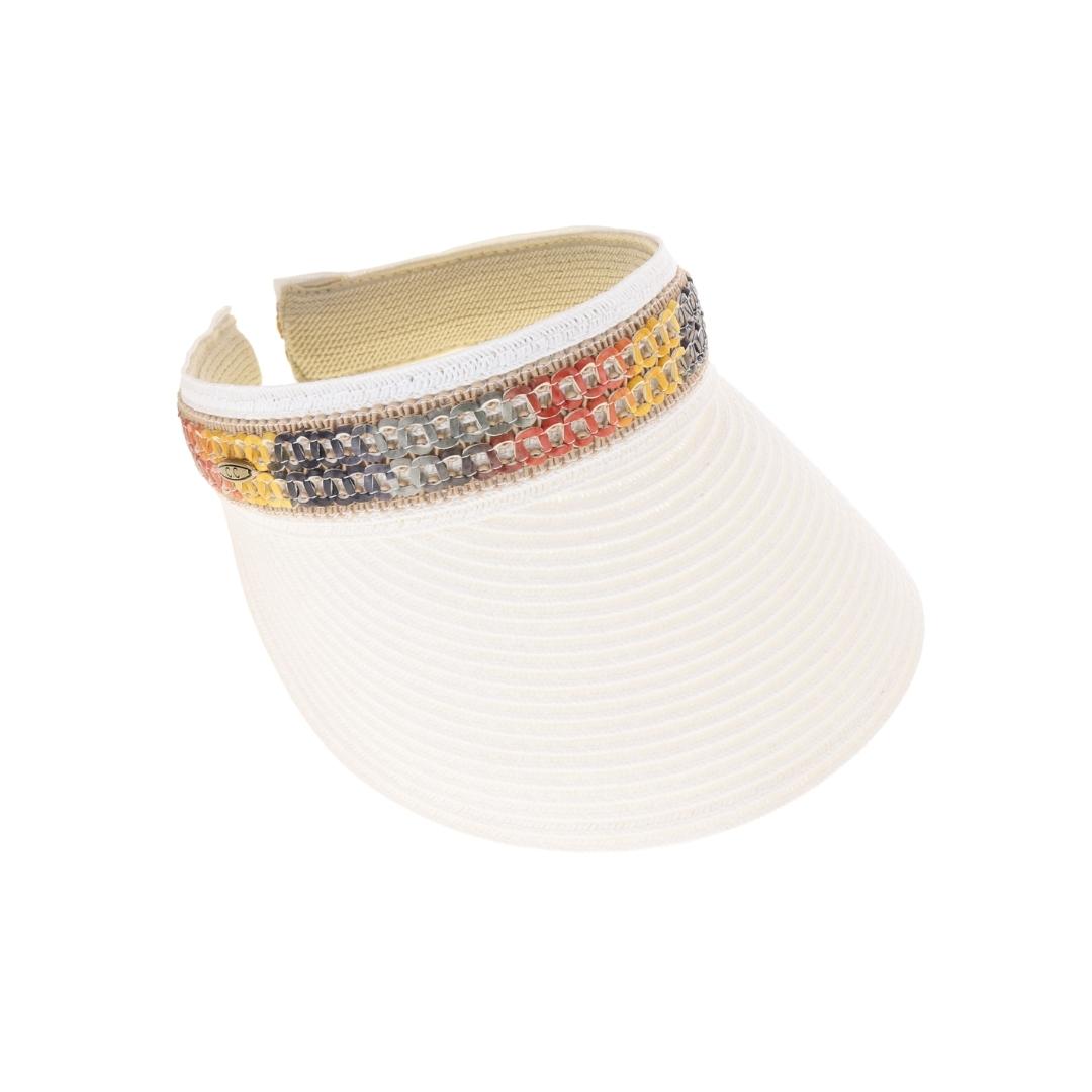 Colorful Cutout Faux Leather Band C.C Straw Sun Visor SV1006