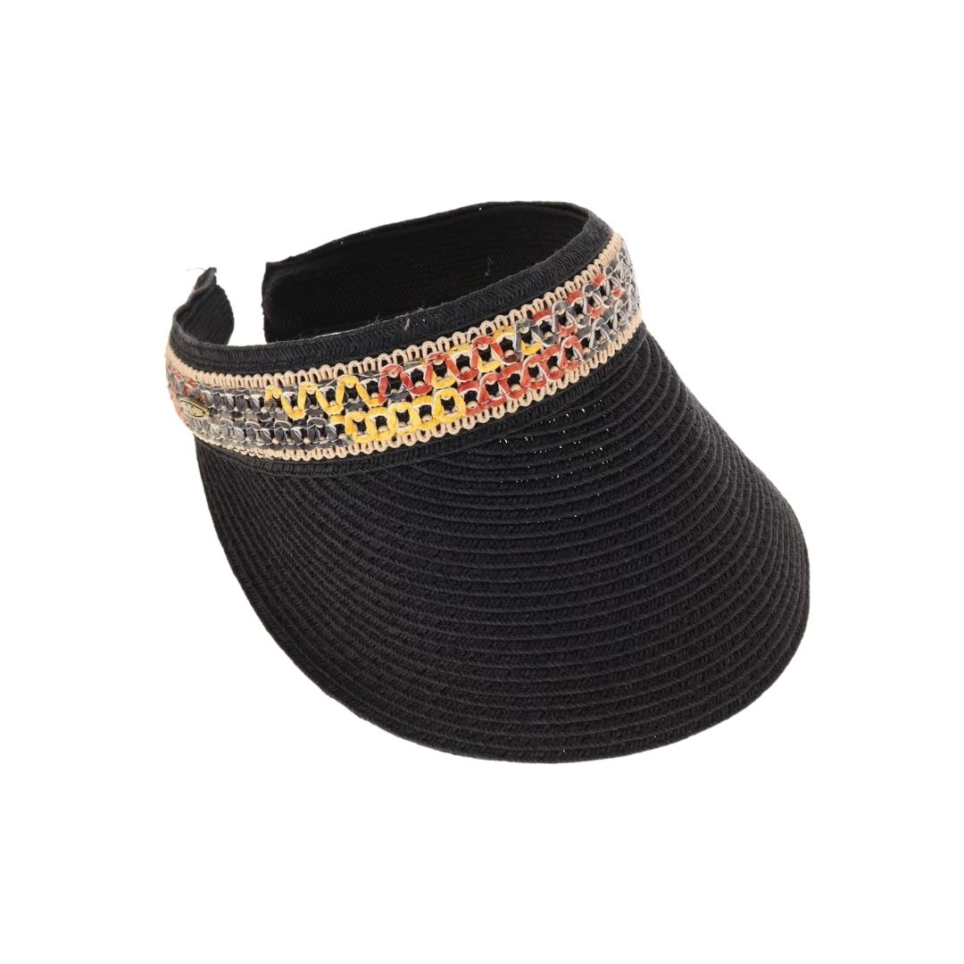 Colorful Cutout Faux Leather Band C.C Straw Sun Visor SV1006