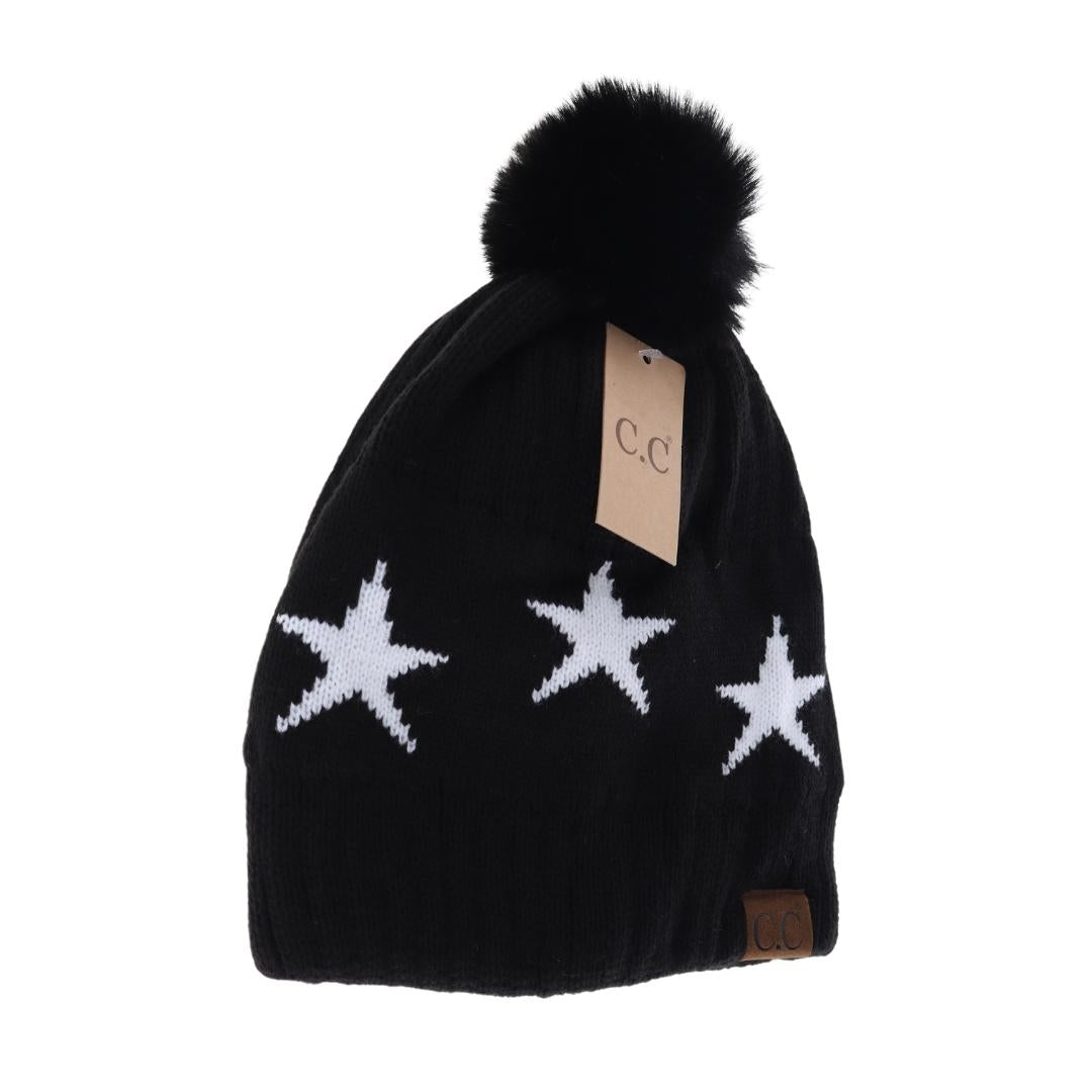 Star Print Pom C.C Beanie HAT4023