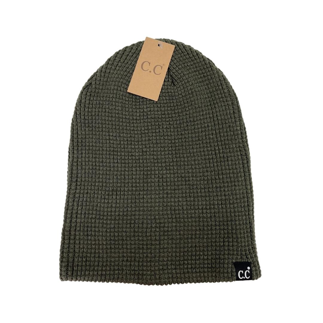 Unisex Waffle Knit Cuffed/Slouchy C.C. Beanie HTM4022