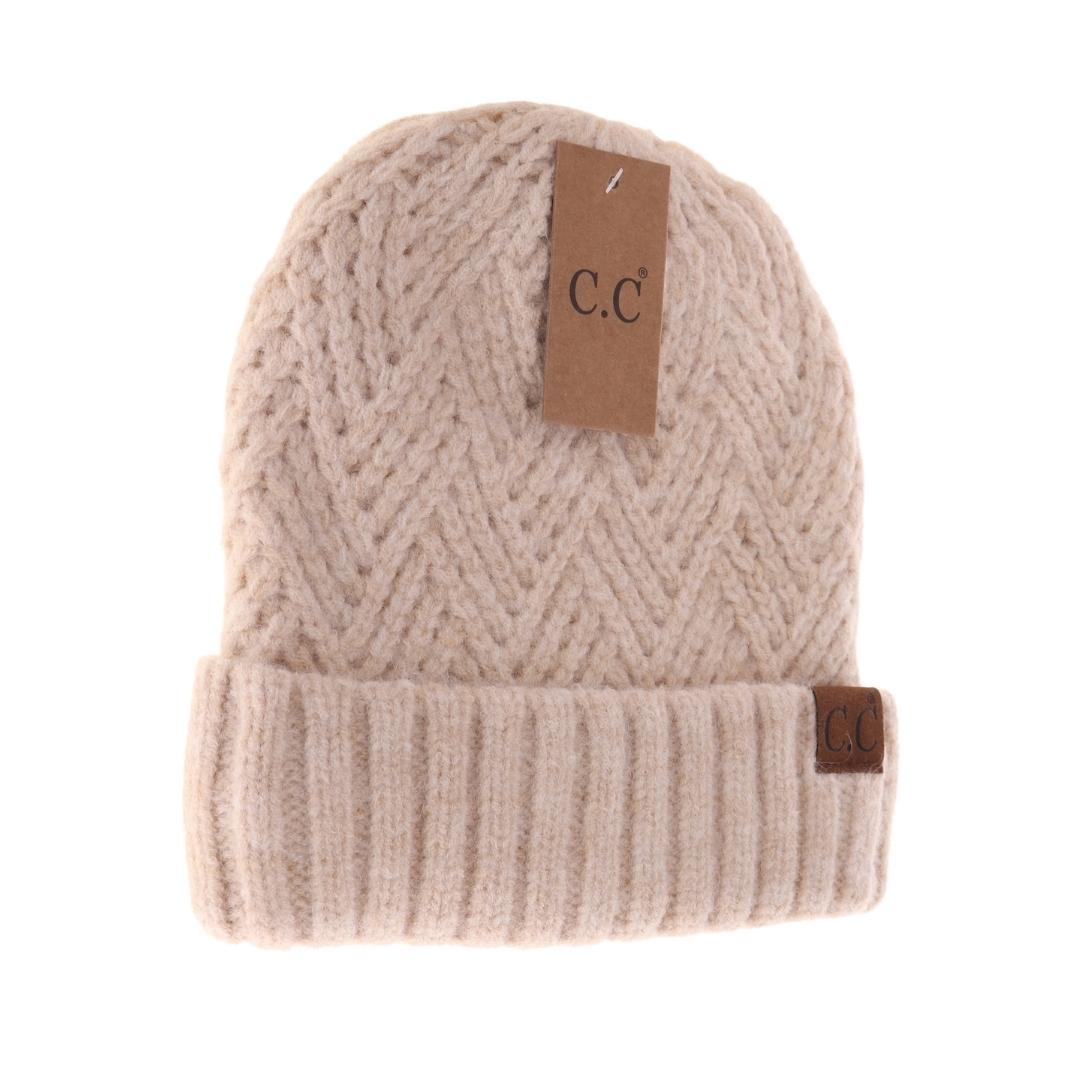 Fuzzy Lined Crisscross Knit C.C Beanie HAT4000